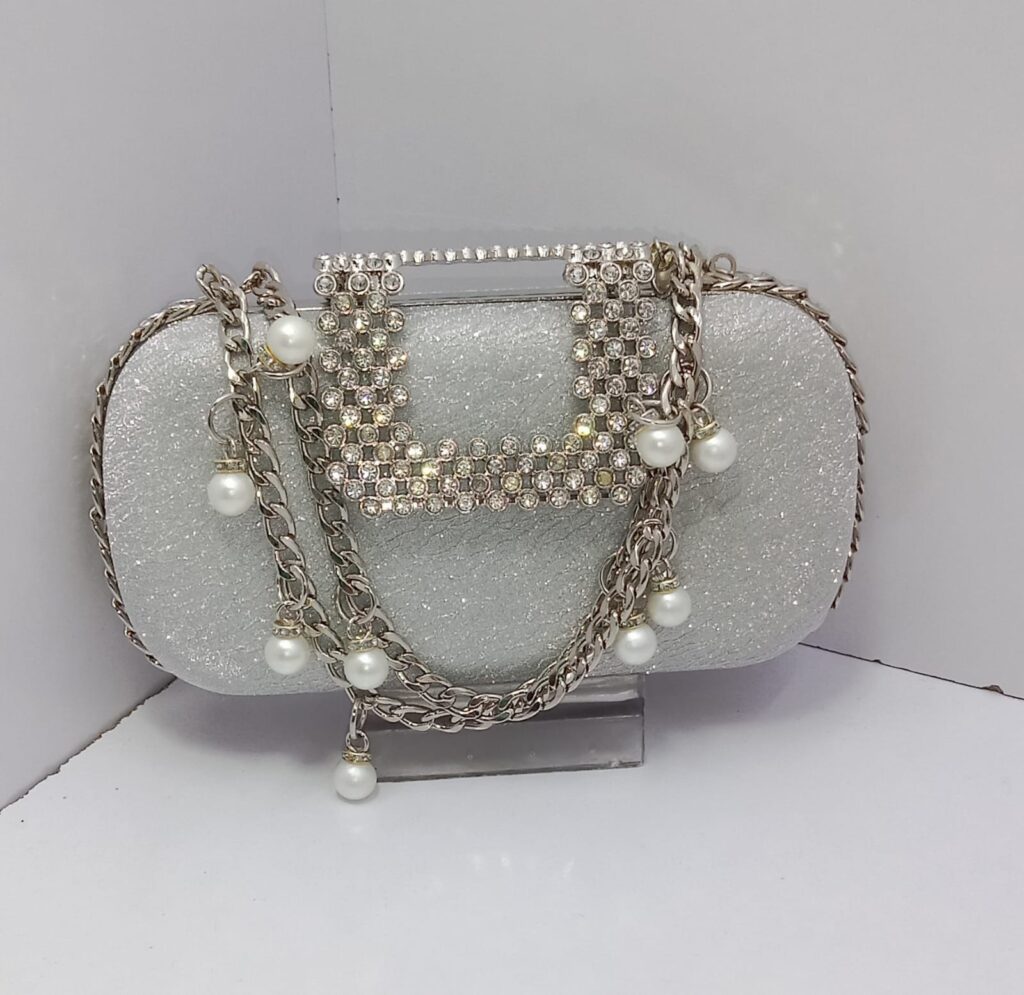 Clutch Bag with Pearls and Chains
