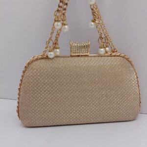 Gold Clutch Bag with Pearls and Chain