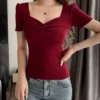 Red Stretchy French-Inspired Summer Blouse - Image 5