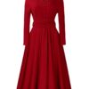 Brown Long Sleeve Dress with Beaded Neckline - Image 4