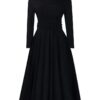 Brown Long Sleeve Dress with Beaded Neckline - Image 5