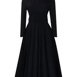 Black Long Sleeve Dress with Beaded Neckline