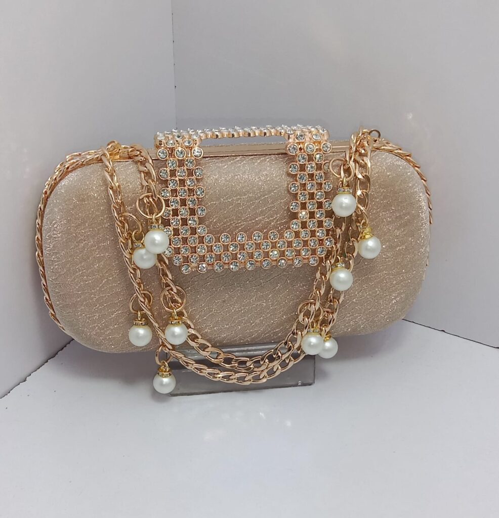Clutch Bag with Pearls and Chains