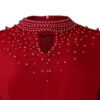 Brown Long Sleeve Dress with Beaded Neckline - Image 2