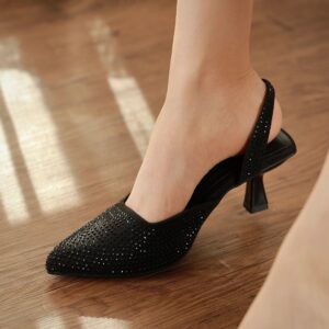 Elegant Embellished Pointed-Toe Slingback Heels