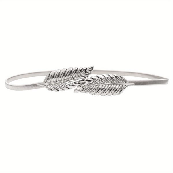 Elegant Silvery Leaf Metal Belt for Women - Stretchy, Slim Design with Buckle, Perfect for Casual, Party, Wedding, and Daily Wear - Fashionable Chain and Bow Accents, Fashion Belt | Minimalist Waistband | Durable Metal Bel - Image 9