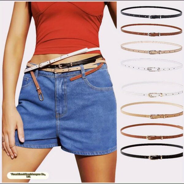 Women's tight-fitting belts, thin waistbands, metal buttons, pants, jeans, dresses - Image 9