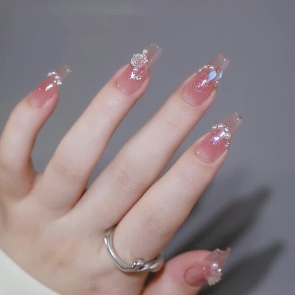 24pcs Medium-Length Camellia Rose Press-On Nail Set - Image 7