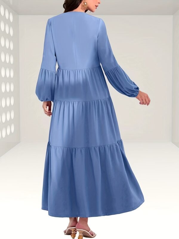 Ruched Lantern Sleeve Dress, Casual Crew Neck Solid Maxi Dress, Women's Clothing - Image 8