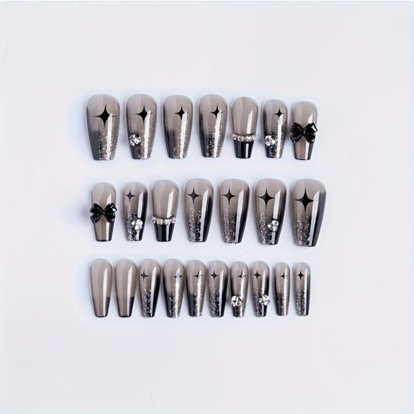 12pcs Black Star Press On Nails Medium Rhinestone Coffin Nails - Image 3