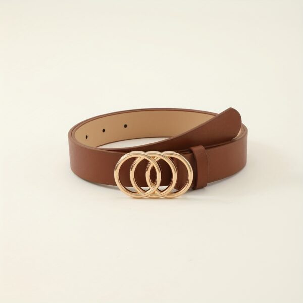 Triple Ring Buckle PU Leather Belt For Women Classic Solid Color Waistband Trendy Jeans Pants Belts - Image 2