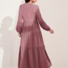 Ruched Lantern Sleeve Dress, Casual Crew Neck Solid Maxi Dress, Women's Clothing - Image 7