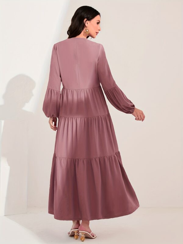 Ruched Lantern Sleeve Dress, Casual Crew Neck Solid Maxi Dress, Women's Clothing - Image 7