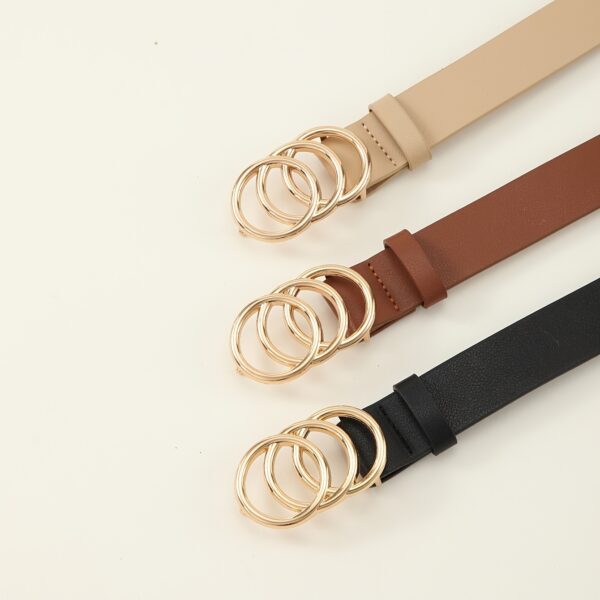Triple Ring Buckle PU Leather Belt For Women Classic Solid Color Waistband Trendy Jeans Pants Belts - Image 6