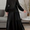 Ruched Lantern Sleeve Dress, Casual Crew Neck Solid Maxi Dress, Women's Clothing - Image 10