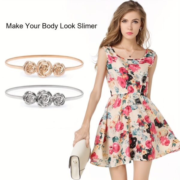 Elegant Silvery Leaf Metal Belt for Women - Stretchy, Slim Design with Buckle, Perfect for Casual, Party, Wedding, and Daily Wear - Fashionable Chain and Bow Accents, Fashion Belt | Minimalist Waistband | Durable Metal Bel - Image 2