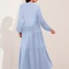 Ruched Lantern Sleeve Dress, Casual Crew Neck Solid Maxi Dress, Women's Clothing - Image 9