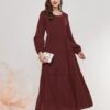 Ruched Lantern Sleeve Dress, Casual Crew Neck Solid Maxi Dress, Women's Clothing - Image 5