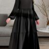 Ruched Lantern Sleeve Dress, Casual Crew Neck Solid Maxi Dress, Women's Clothing - Image 4