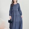 Ruched Lantern Sleeve Dress, Casual Crew Neck Solid Maxi Dress, Women's Clothing - Image 11