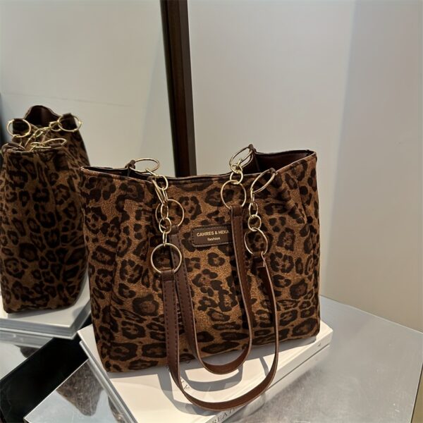 Vintage-Inspired Large Capacity Leopard Print Tote Bag for Women - Image 4