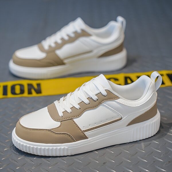 Classic White & Beige Low-Top Casual Sneakers - Image 4