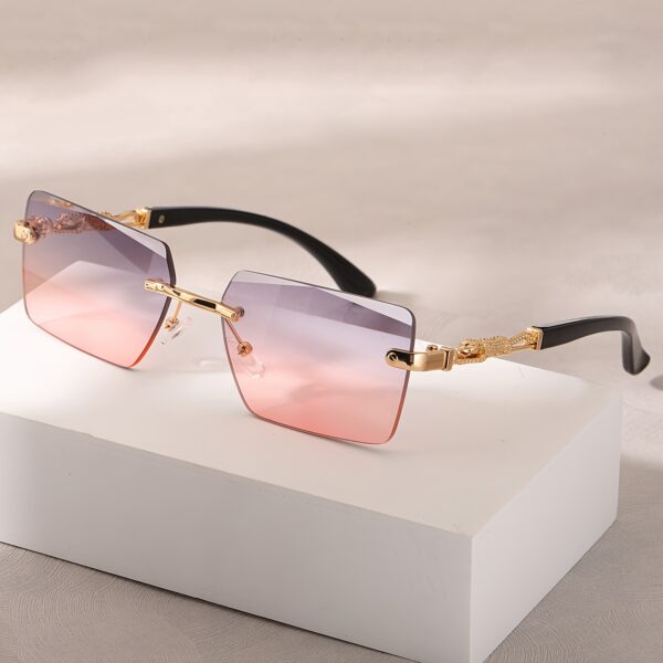 A pair of fashionable glasses with a retro style, featuring rimless leopard print temples and a compact trendy frame - Image 12
