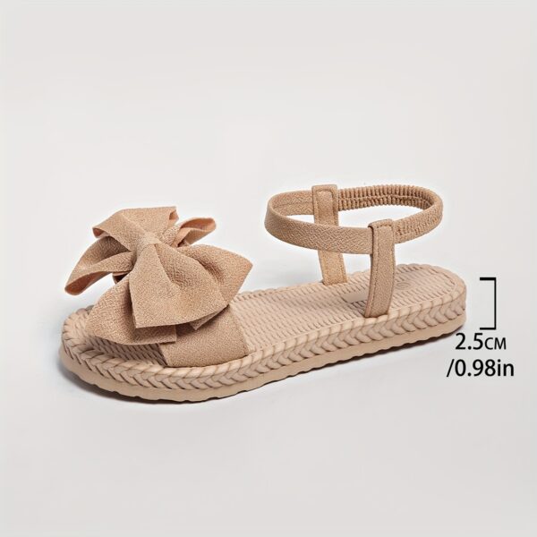 Elegant Women's Mary Jane Flat Sandals with Black Bow Detail - Lightweight Soft Microfiber Slip-On Open-Toe Beach Shoes, Comfortable EVA Sole for Casual & Formal Wear, All-Season Versatile Design, Summer Footwear, Bowadorned Shoes, Breezy Look, Breathable Fabric - Image 12