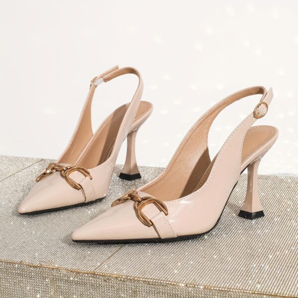 A Pair of Elegant Pointed-Toe High Heels with Slender Stiletto Heels, Featuring Shiny Surfaces And Metallic Buckle Decorations. They Are Sexy, Noble, And Graceful, Suitable for Weddings, Evening Parties, And Daily Work Wear, Making Them a Fashionable And Versatile Choice for Women. - Image 8