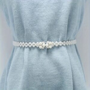Women'S Stretch Pearl Waist Belt with Alloy Buckle
