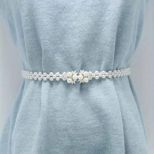 Women'S Stretch Pearl Waist Belt with Alloy Buckle