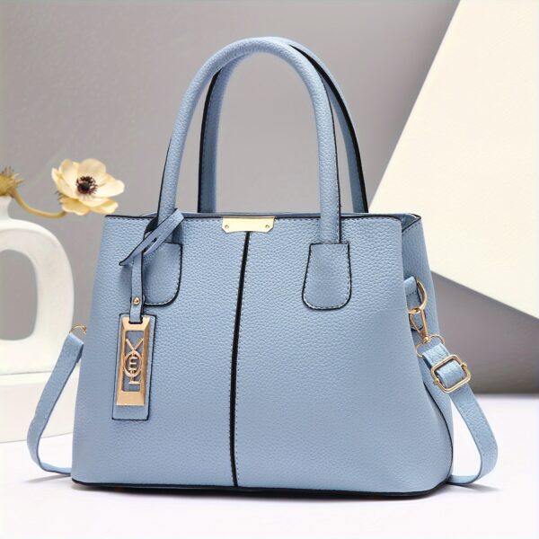 Large Capacity Gray PU Tote Bag - Image 20