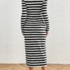 1 Class Glamour: Striped Pattern Slim Long Sleeve Dress - Image 3