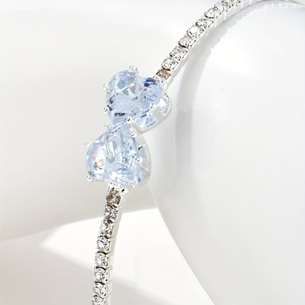 1 pc Elegant Silver-Tone Open-End Heart-Shaped Zirconia Bracelet - Image 7