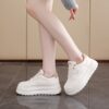 Women's White Low-Top Lace-Up Casual Sneakers with Thick Cushioned TPU Sole - Image 6