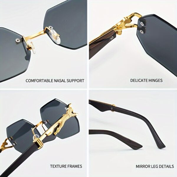Stylish Retro Frameless Polygon Metal Frame With Leopard Print Design - Image 4