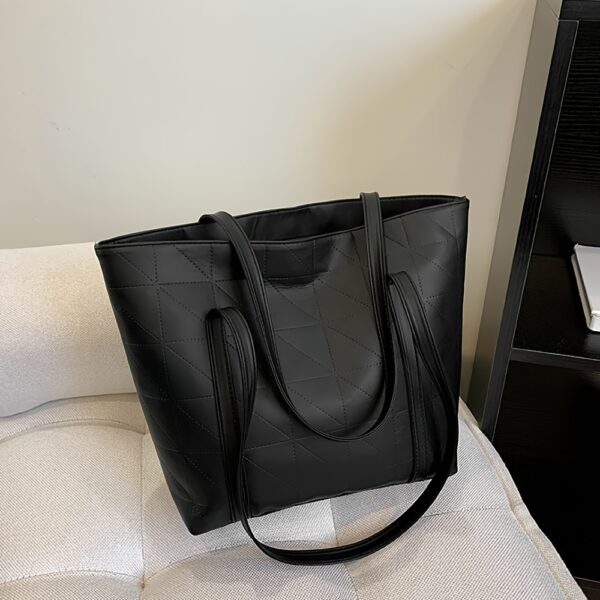 Trendy Oversized Tote Bag Featuring a Mix of Plaid And Solid Colors