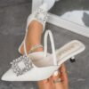 Women's White Rhinestone-Embellished Pointed-Toe Summer Sandals with Adjustable Back Strap - Image 2