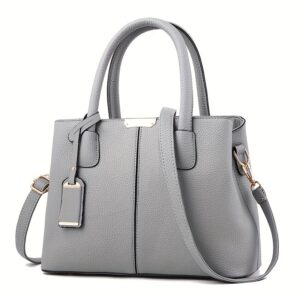 Large Capacity Gray PU Tote Bag