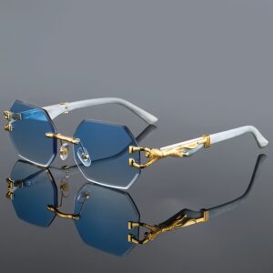 Stylish Retro Frameless Polygon Metal Frame With Leopard Print Design
