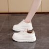 Women's White Low-Top Lace-Up Casual Sneakers with Thick Cushioned TPU Sole - Image 3