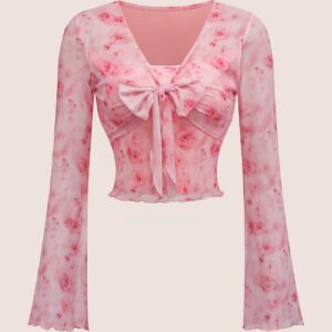 New style trumpet sleeve tie bow design top