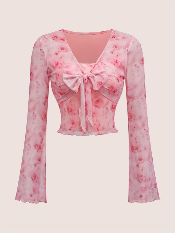 New style trumpet sleeve tie bow design top