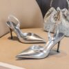 Women's Elegant Pointed Silvery Open Heel Thin High - Image 9