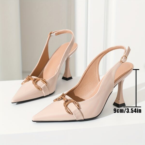 A Pair of Elegant Pointed-Toe High Heels with Slender Stiletto Heels, Featuring Shiny Surfaces And Metallic Buckle Decorations. They Are Sexy, Noble, And Graceful, Suitable for Weddings, Evening Parties, And Daily Work Wear, Making Them a Fashionable And Versatile Choice for Women. - Image 3