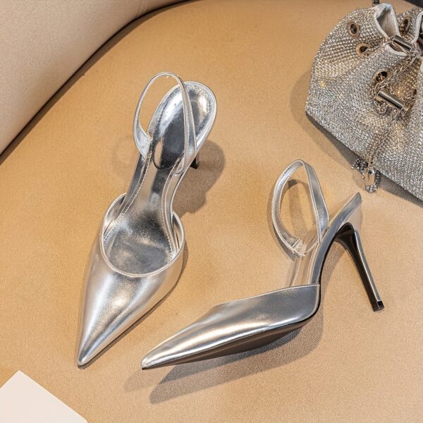 Women's Elegant Pointed Silvery Open Heel Thin High