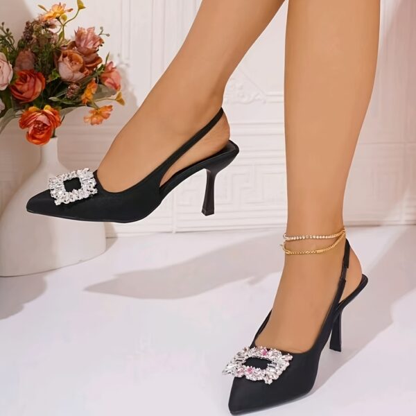 Elegant Women'S Pointed Toe Stiletto Heels with Rhinestone Buckle Strap - Image 5