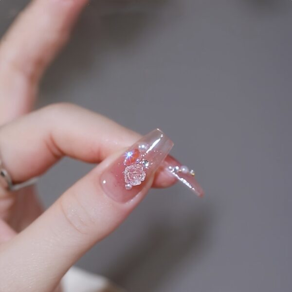 24pcs Medium-Length Camellia Rose Press-On Nail Set - Image 3