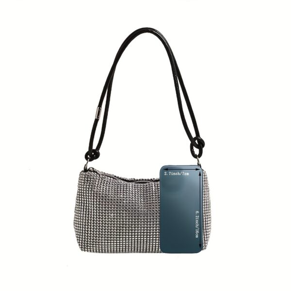 Stylish Black Rhinestone-Embellished Crossbody Bag with Golden-Tone Chain Strap - Image 7