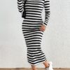 1 Class Glamour: Striped Pattern Slim Long Sleeve Dress - Image 4